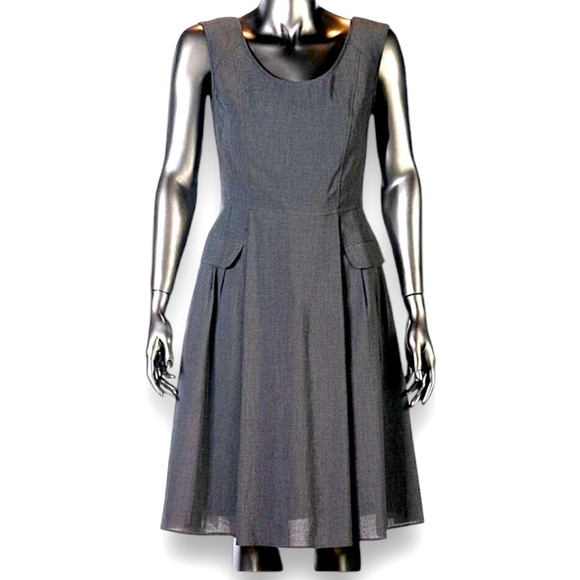 Calvin Klein Gray Belted Sleeveless Scoop Neck Future & Flare Dress NWOT Size 4 - Picture 6 of 12